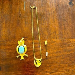 Owl Trio- necklace, pendant and stick pin